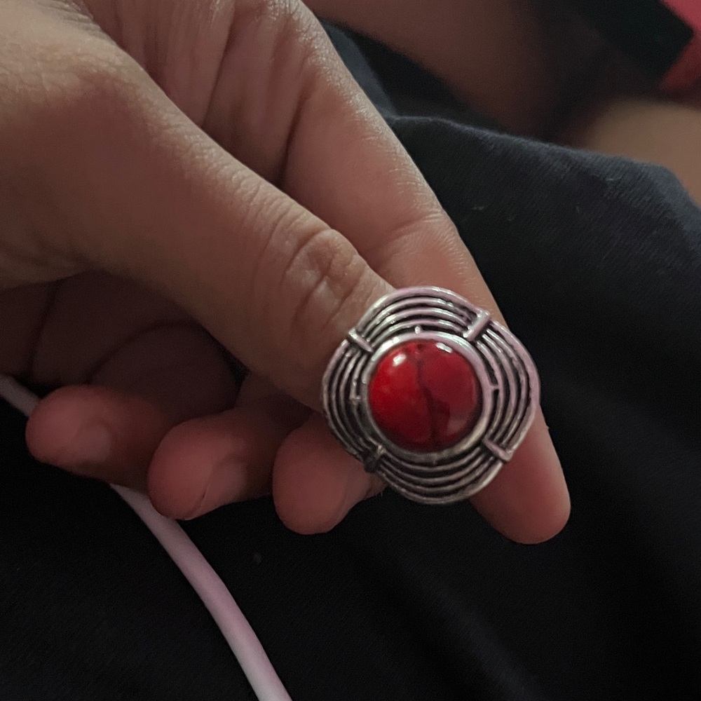 Silver And Red Statement Ring - image 1